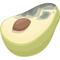 Half Avocado with Rotten Spot Displaying Food Contamination Symbol and Unhealthy Texture Isolated on Transparent Background