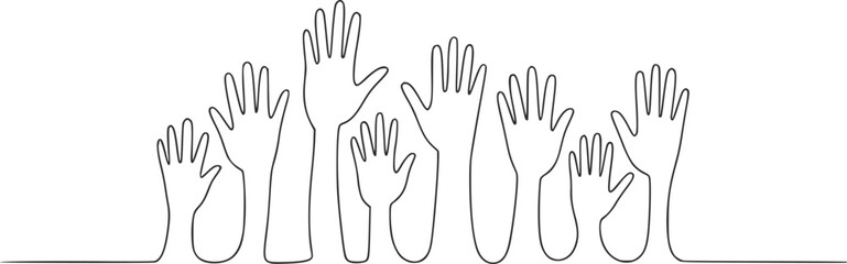 Diverse raised hands line art illustration unity