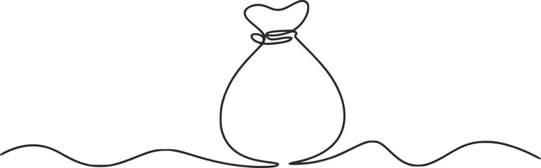 Minimalist continuous line drawing of a tied sack drawstring