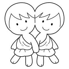 モノクロのかわいい双子のイラスト