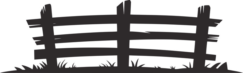 Rustic wooden fence illustration with grass silhouette