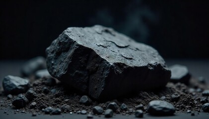 Rough Coal Texture Close-Up  A Dramatic Black Background Emphasizes the Raw Power and Deep Color of Fossil Fuel Energy, Ideal for Geology, Energy, and Environmental Themes.