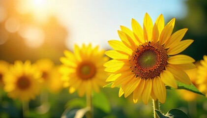 Sunflowers Basking in Golden Sunlight A Cheerful Summer Scene of Vibrant Blossoms Radiating Joy and Happiness