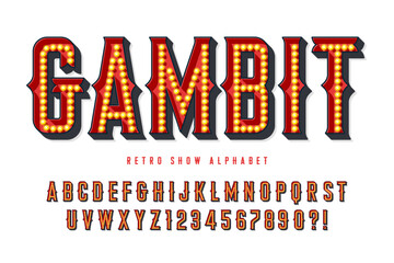 Bright lights alphabet design, cabaret, fairy LED lamps letters and numbers.