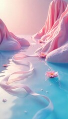 Serene Pastel Ribbons Cascade and Pool Tranquil Beauty Shot of Soft, Flowing Satin Ribbons Evoking Calm and Relaxation