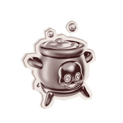 A Trendy Sticker cauldron with monochrome Halftone Dot texture. Vector isolated element on Halloween on transparent background. Vintage style Pop art and y2k vibe nostalgic
