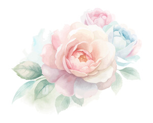 Soft Pastel Rose and Peony Watercolor Bouquet 