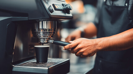 A barista is making coffee in a coffee shop