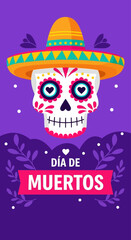Potrait banner dia de muertos, flat design