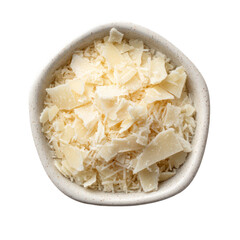 Bowl of grated parmesan cheese isolated on transparent background