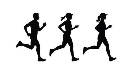 Running Man and woman silhouettes set. Female runner figure shapes. vector design.