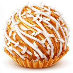 Gourmet coconut and caramel truffle in a golden paper cup