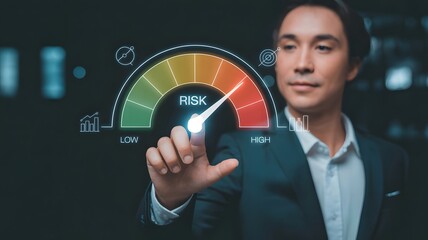 Businessman Adjusting Digital Risk Gauge