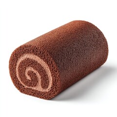 Delicious chocolate swiss roll cake with creamy filling on white background