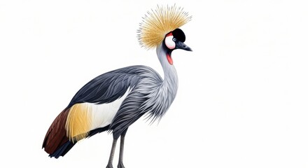 Fototapeta premium A regal, crested gray bird with black, white, and golden plumes on its head