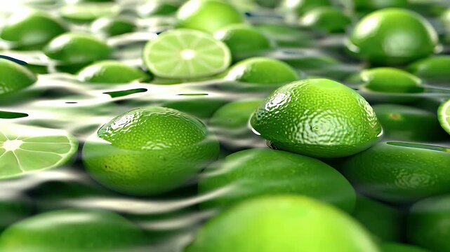 A Vibrant Studio Shot Showcasing Abundant Fresh Bright Green Limes