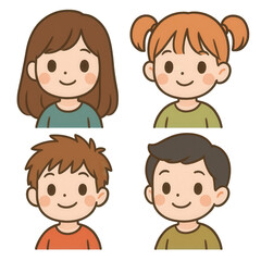 Happy Children Smiling Together in a Colorful Cartoon Style