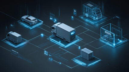 Fototapeta premium Top eyes view Smart Innovation connection cyber security Container truck in ship port for business Logistics transportation of Container Cargo ship Cargo plane with working crane bridge in shipyard