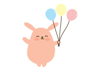   風船を持ったゆるい笑顔のうさぎ