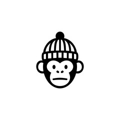 Creative vector illustration of a monkey face wearing a beanie hat in minimalist cartoon style