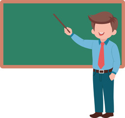 Illustration of Teacher with Pointer at Blackboard
