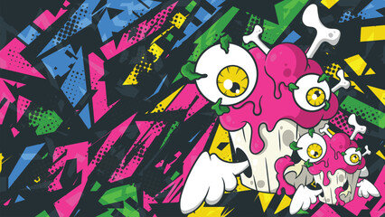 Crazy Skull Cupcake Graffiti Vector Background © Nj Art