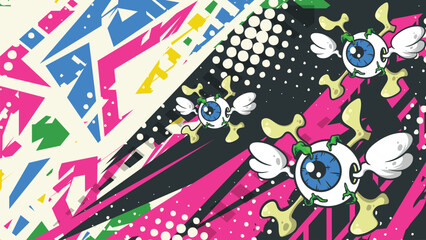 Obraz premium Flying Eyeball Graffiti Vector Background
