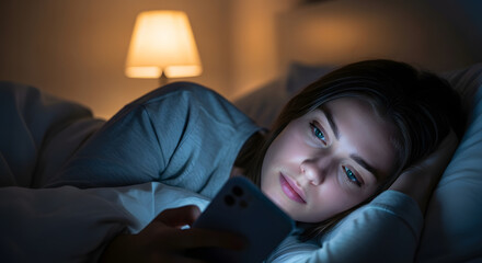 スマホの光に照らされる女性