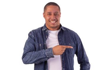 Young adult man wearing a blue denim jacket, with a white shirt in studio shots with a pink background and making various facial expressions showing various feelings