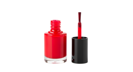 Glamorous red nail polish bottle with applicator brush for perfect manicure look