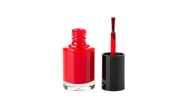 Glamorous red nail polish bottle with applicator brush for perfect manicure look
