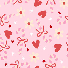 Candy Cane Seamless Pattern Cristmas on pink background for romantic festive design.