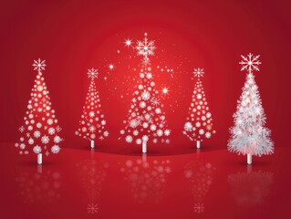 Christmas design elements set with snowman and festive decorations on red background for greeting cards and winter themes