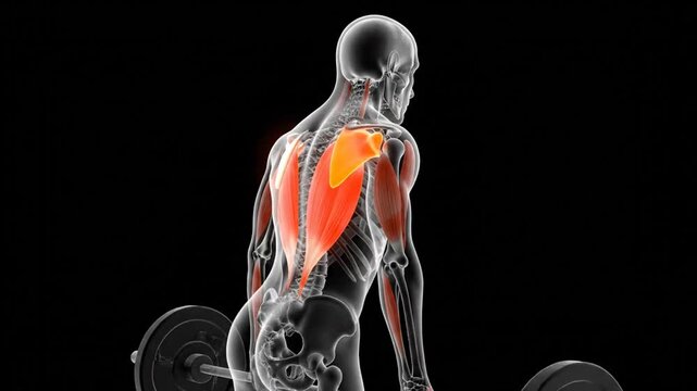 3D Human Anatomy: Back, Shoulder, Arm Muscle Activation During Barbell Weightlifting Exercise