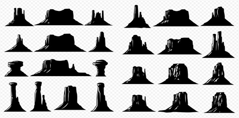Silhouetted rock formations against a transparent background, creating a stark and dramatic visual effect.