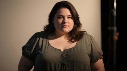 Creative Portrait of Plus Size Woman with Dramatic Lighting in Art Studio Setting