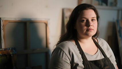 Creative Portrait of Plus Size Woman with Dramatic Lighting in Art Studio Setting