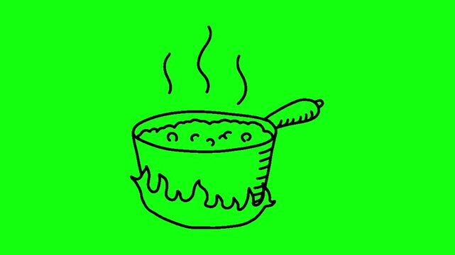 Boiling pot animation on green screen 