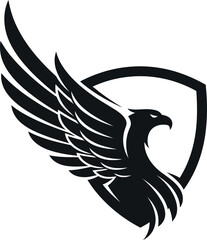 Obraz premium Eagle shield logo vector art of black eagle emblem with spread wings and shield