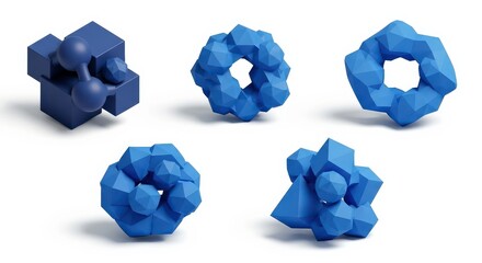 Geometric Puzzles Blue Shapes Abstract Sculpture Set