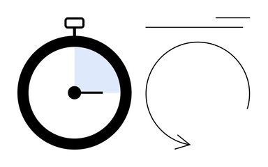 Stopwatch with highlighted section showing elapsed time, loop arrow symbolizing repetition. Ideal for time tracking, productivity, deadlines, efficiency, workflows, project planning, simple flat
