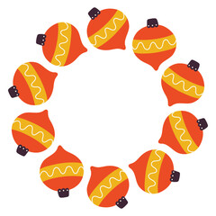 Simple festive round frame with Christmas decor. The simple vector design perfect for Christmas and New Year decorations or holiday greetings.