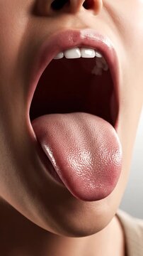 Open Mouth Showing Tongue Teeth Gums and Lips with Clean Soft Lighting and Neutral Background For Medical and Dental Educational Content on Oral Hygiene and Human Anatomy Close Up Macro Shot
