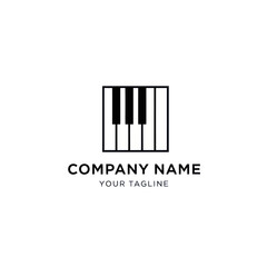 Minimalist square piano keys logo design icon for a music company.