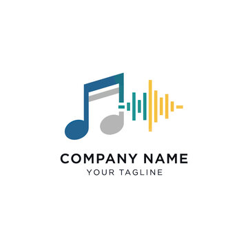 Music Note with Sound Wave Logo Design for Company Branding.
