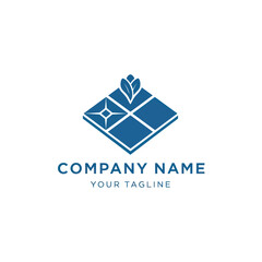 Geometric tile design with a leaf and star symbol for company branding.