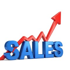 Sales growth upward arrow graph and word isolated on white background