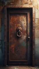 Obraz premium Rusted metal door in a weathered wall