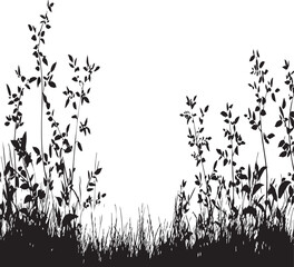 Wild Grass and Foliage Silhouette Frame Border