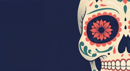 Decorated calavera sugar skull vintage illustration on a blue background 